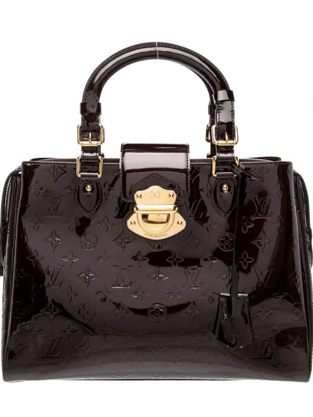 Louis Vuitton Glossy Patent Satchel in Dark Brown with Gold Hardware